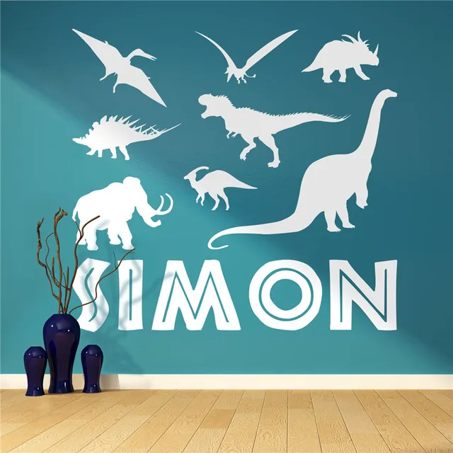 personalised name 8 dinosaurs jurassic vinyl wall art sticker for