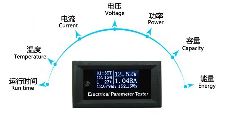 7in1 OLED Многофункциональный тестер Напряжение текущее время температура Емкость метр электрической Вольтметр Амперметр синий шрифт скидка