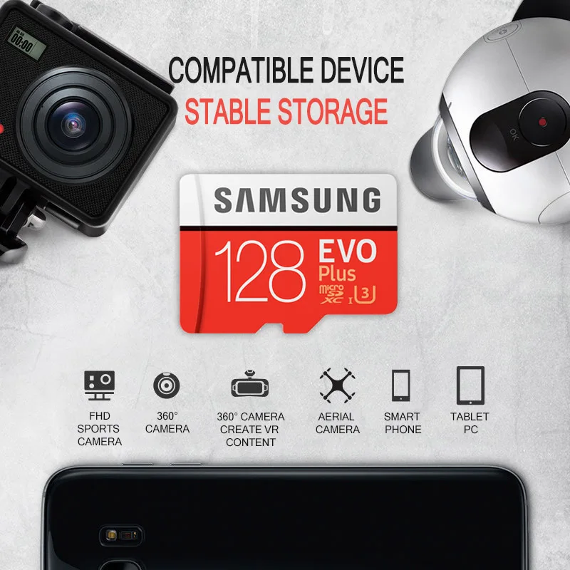 SAMSUNG 32GB Micro SD EVO Plus 64GB Memory Card Class10 128GB microSDXC U3 UHS-I 256GB TF Card 4K HD for Smartphone Tablet etc