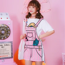 Женская одежда в Корейском стиле, милый длинный мнимый комплект из двух предметов, футболки kawaii с рисунком, летние модные женские топы больших размеров, Новинка