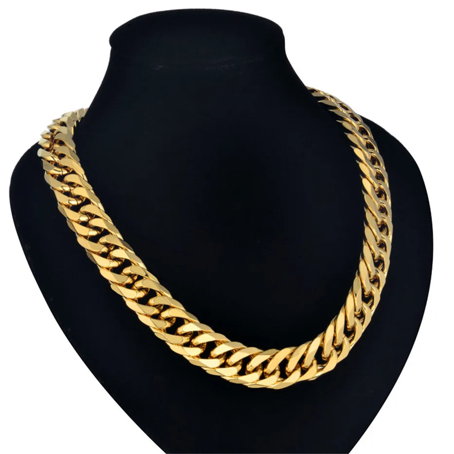Мужское золотое ожерелье цепочки из нержавеющей стали золотого цвета 14 мм толстое кубинское звено цепи ожерелье для мужчин хип хоп ювелирные изделия оптом