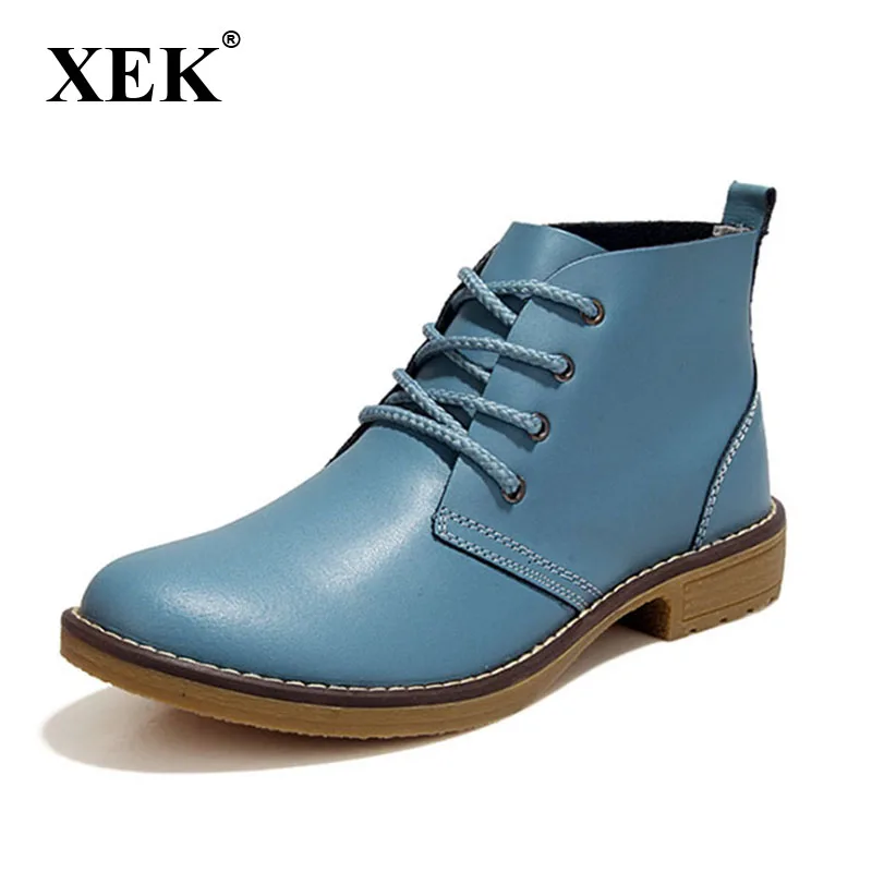 

XEK 2018 Leather Boots Women Shoes Motorcycle Ankle Boots For Women Platform Autumn Winter Boots Women Size 35-42 ZLL344