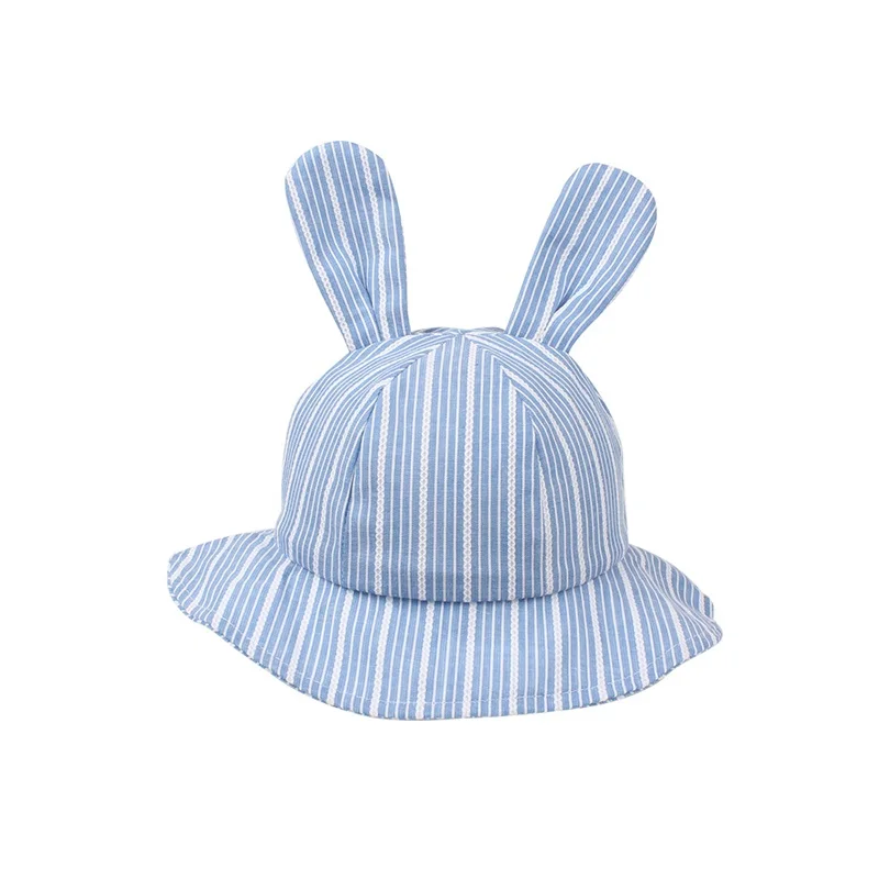 Fashion Rabbit Baby Hat Boy's Panama Cotton Striped Baby Cap Cute Ears Baby Sun Cap Brim Toddler Bucket Hat Baby Girls Clothing (12)