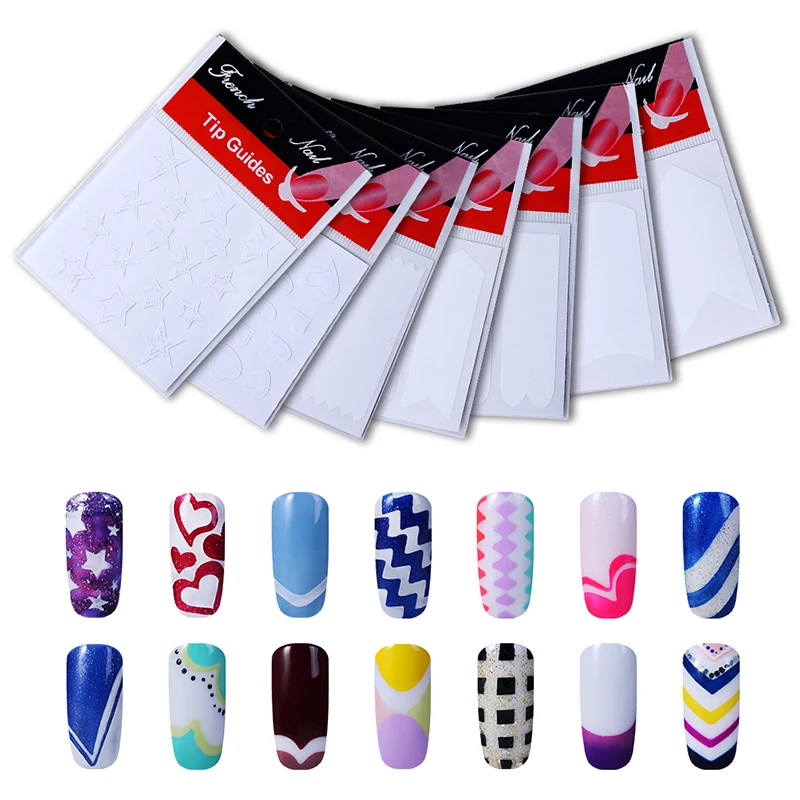 

HNM 12 Packs Style French Tip Guides Finger Manicure Straight Wavy Line Star Shape Manicure Stencil Nail Art DIY Sticky
