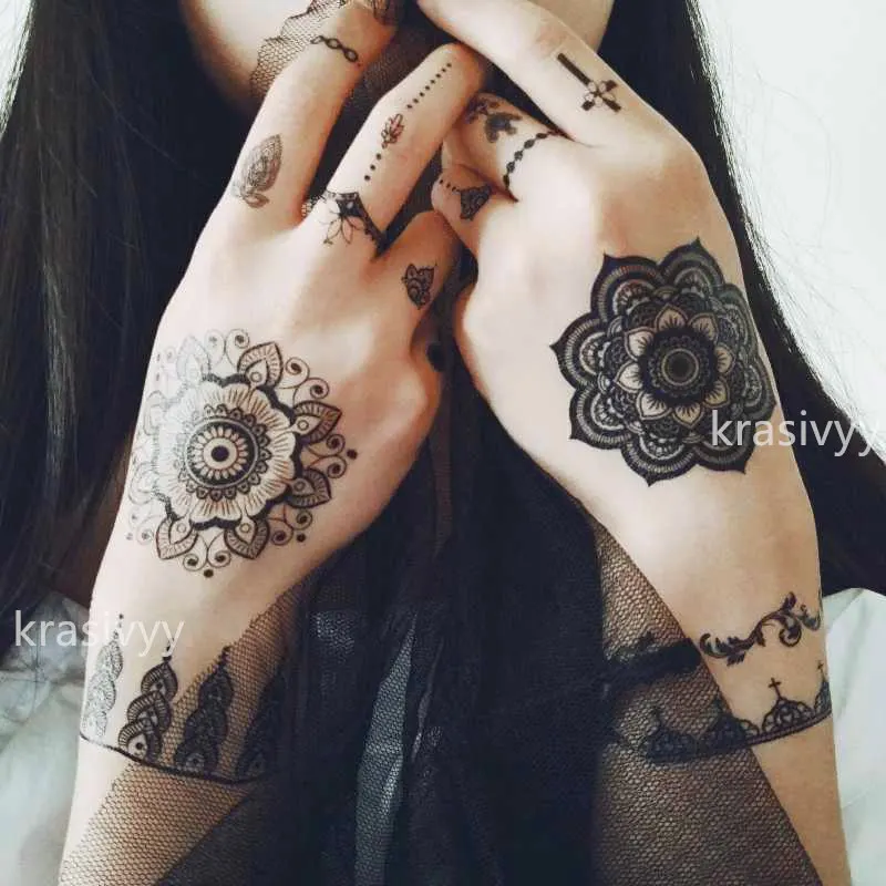 Black Lace Tattoos Sexy Body Art Beauty New Makeup Party Holiday Cool Beautiful Henna Lace Waterproof Temporary Tattoo Stickers Temporary Tattoos Aliexpress