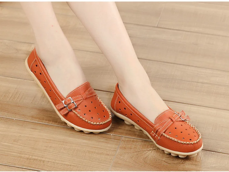 Soft Genuine Leather Shoes Women Slip On Woman Loafers Moccasins Female Flats Casual Women's Buckle Boat Shoe Plush Size 35-41 34