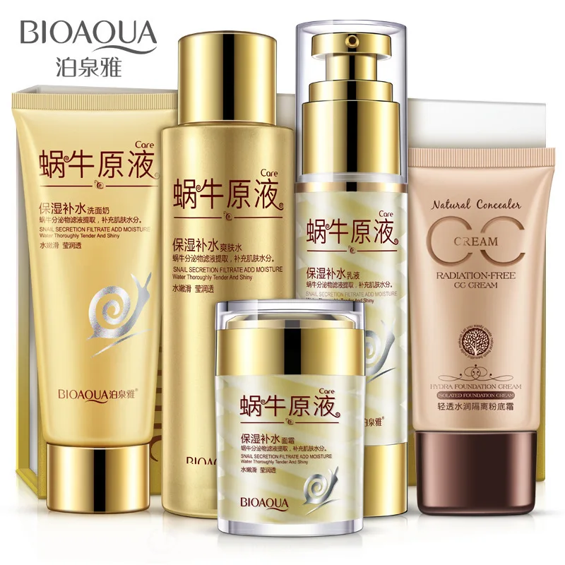 

BIOAQUA Snail Mucus Moisturize & Replenishment Set Skin Care Anti-aging Anti-wrinkle Cleanser, Toner, Lotion, Cream, CC Cream