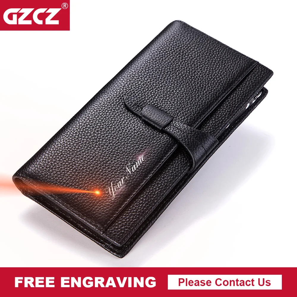 

GZCZ Free Engraving Woman Wallets Fashion Genuine Leather Wallet Female Long Wallet Photo Zipper Handy Women Purse Portomonee