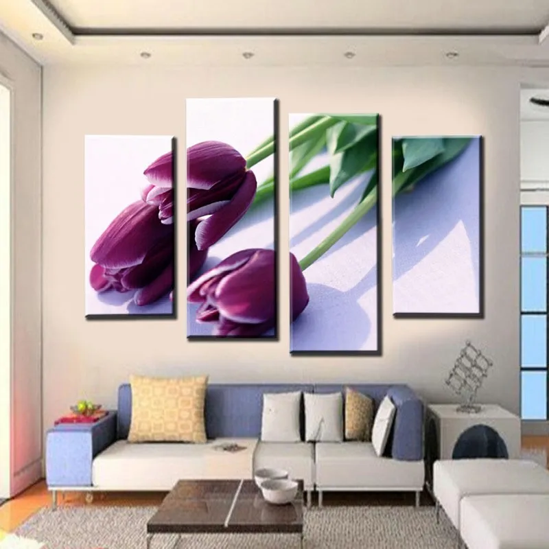 Unframed-4pcs-Purple-Tulip-Flower-Modern-Paint-Print-Canvas-Large-HD-Picture-Home-Wall-Art-Picture (2)
