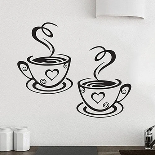 Black Coffee Cups Wall Art Stickers PVC Home Kitchen Restaurant Cafe Tea Wall Sticker Coffees Cups Sticker Decal Decor DIY wall stickers