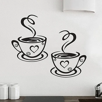 

Black Coffee Cups Wall Art Stickers PVC Home Kitchen Restaurant Cafe Tea Wall Sticker Coffees Cups Sticker Wall Decal Decor DIY
