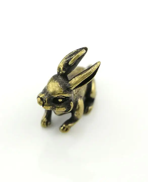 Collectable Chinese Pure Brass Carved Animal Zodiac Rabbit Exquisite Small Pendant Statues