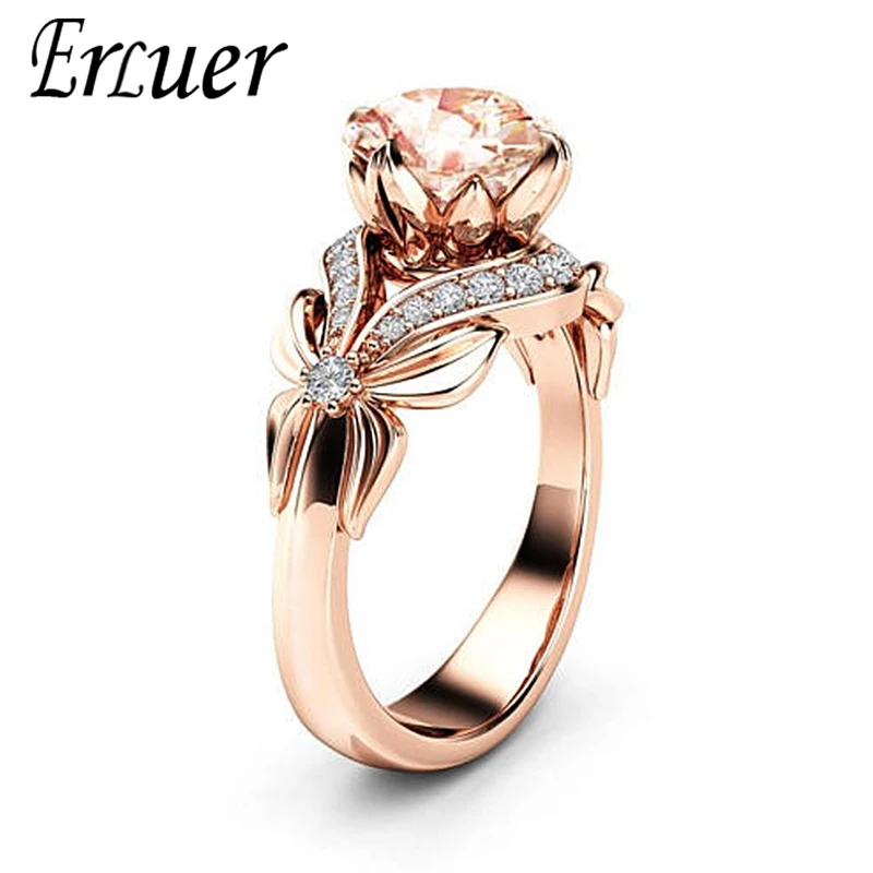 

ERLUER European Vintage Rose Crystal CZ Rings For women Wedding Fashion Jewelry Round Finger Butterfly Ring Birthday Love gifts