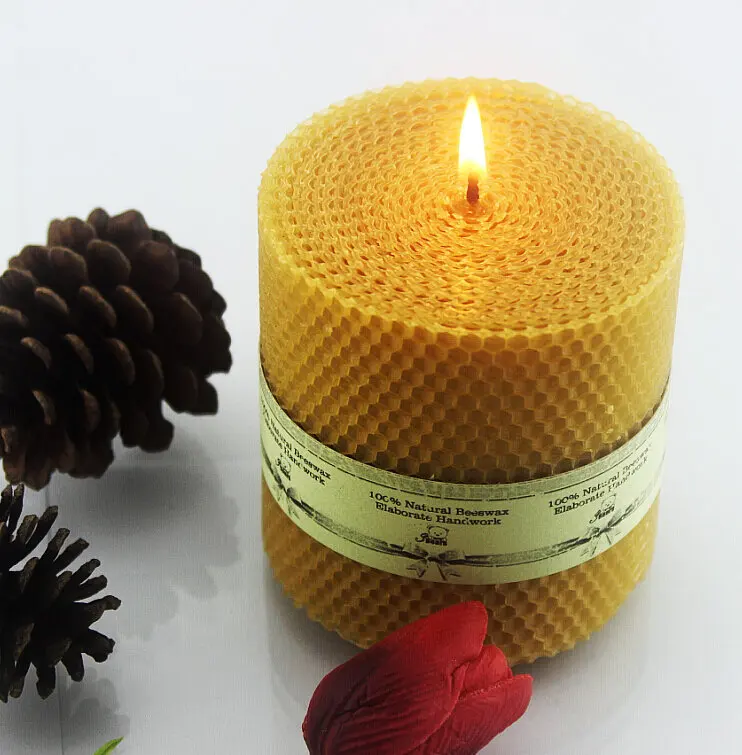 1Pcs 90mm Hand Rolled 100 natural beeswax candle within Candles from