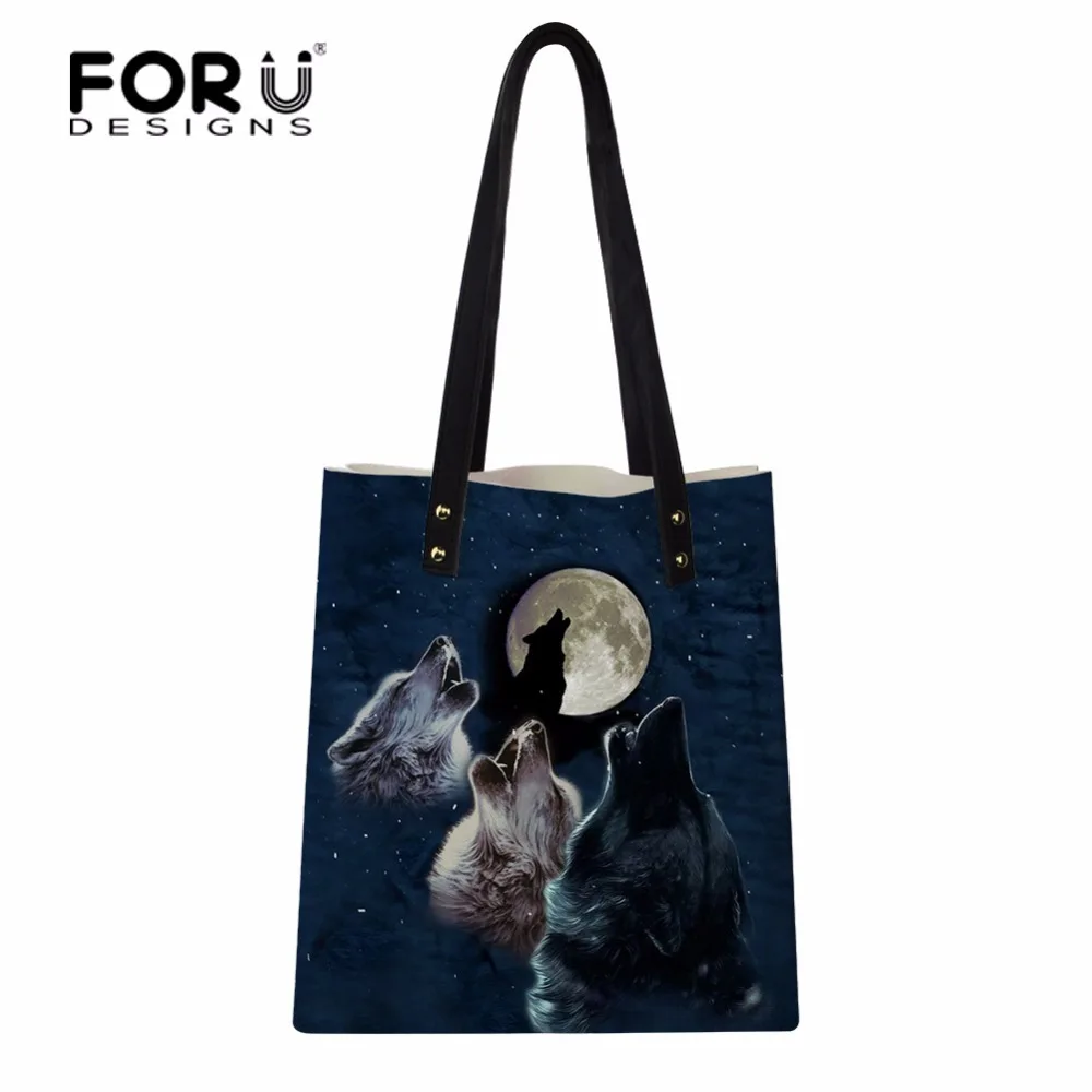 Buy FORUDESIGNS Wolf Print PU Leather Hand Bag Women