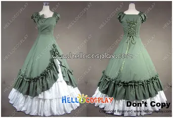 

65% cotton+35% polyester Southern Belle Cotton Evening Gown Green Lolita Dress H008