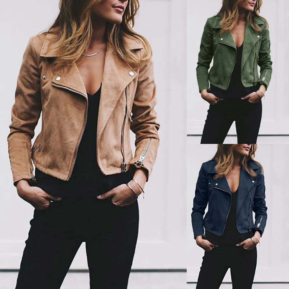

Women's Ladies Retro Rivet Zipper Up Bomber autumn 2018 Full Sleeves Jackets Casual Coat casual cool Outwear