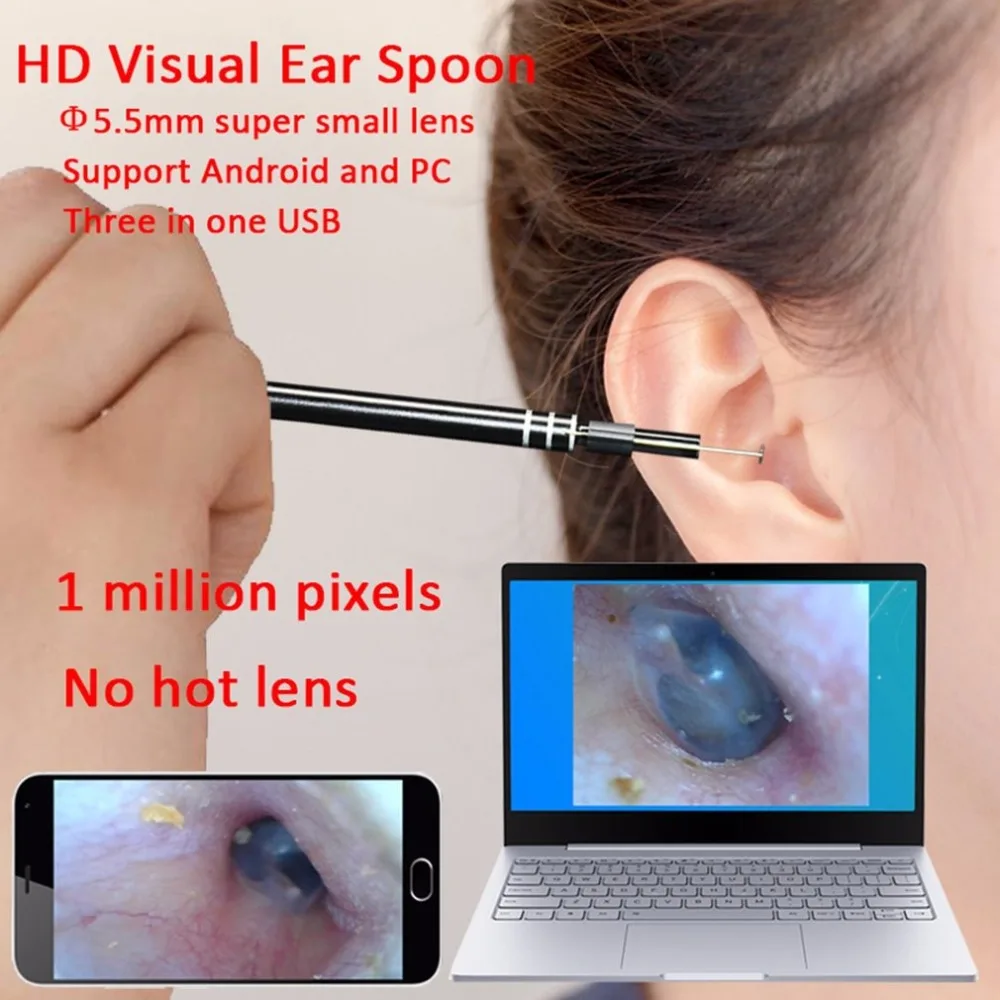 Koop 3 in 1 HD Visuele Oor Lepel USB Type c Oor Schoonmaken Tool Ear Cleaning Endoscoop Earpick Met Mini LED Camera Pen