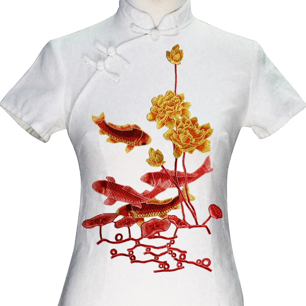 

1piece Lotus Goldfish Lace Embroidery Applique Fabric Patches Repair Dress Garment Decorated Sewing Accessories T2578