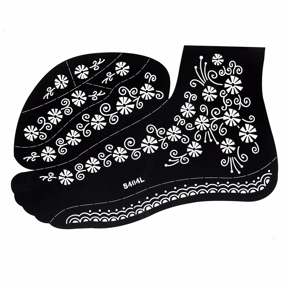 1 Sheet Women Left Foot Body Art Painting Black Henna Indian Flower Lace Tattoo Temporary Nontoxic Stencil Tattoo Stickers S404L