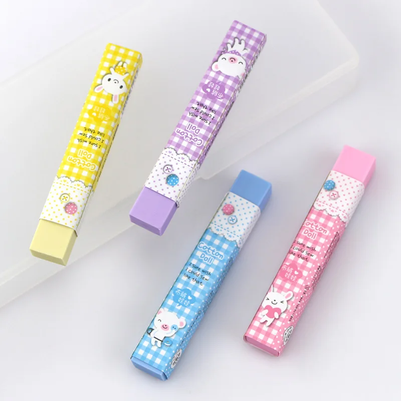 

4 Pcs/set Kawaii Cloth doll Cartoon Pencil Erasers Rectangle Colored Rubber Eraser for Kids Student Gift Stationery Supplies