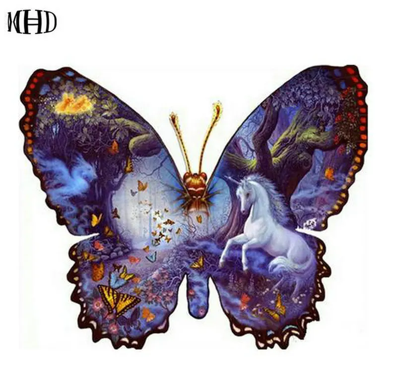 MHD 3D Diamond Painted Butterflies Unicorns Round &amp Full Cross Stitch Diamonds Sticky Drill Embroidery Home Decor | Дом и сад