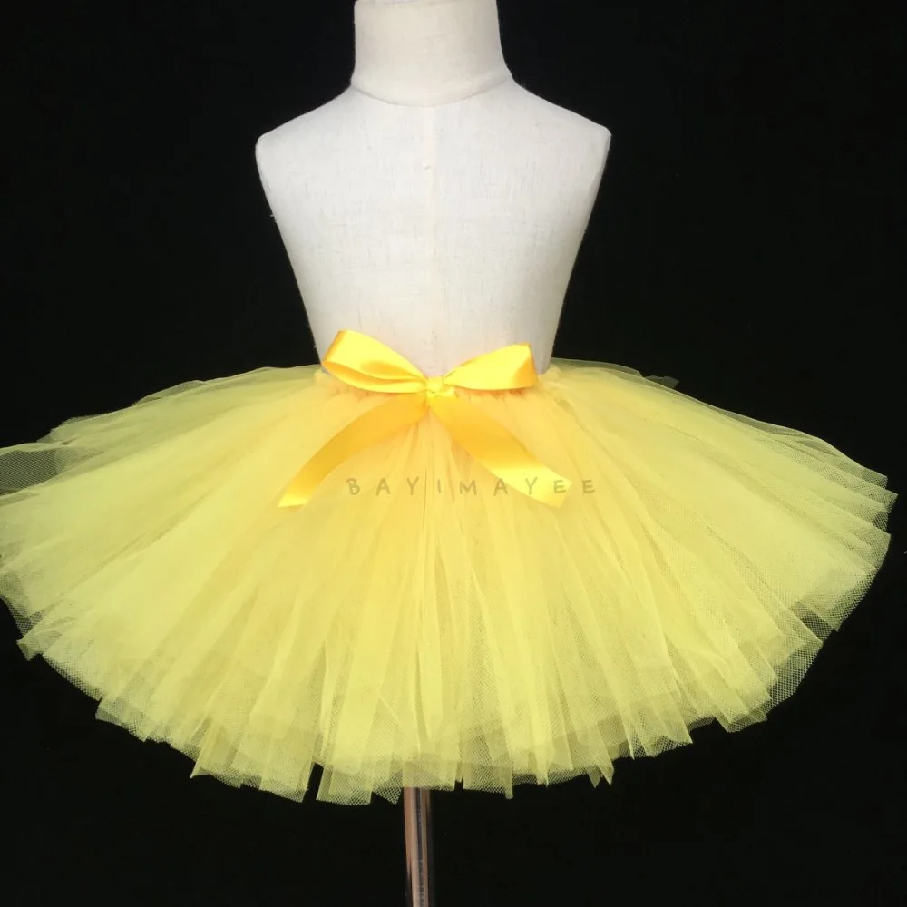 Популярные желтые юбки-пачки для маленьких девочек Детские пышные фатиновые юбки-пачки для балета, танцевальная юбка-американка с бантом из ленты, детский праздничный костюм, юбки