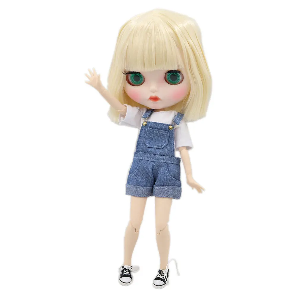 

1/6 Blyth doll white skin joint body Blonde hair new matte face with eyebrows Lip gloss.No.BL0510
