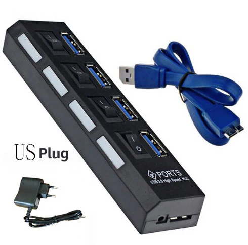 Rovtop usb-хаб 3,0 4/7 портов Micro USB 3,0 концентратор разветвитель с адаптером питания USB Hab высокоскоростной 5 Гбит/с USB разветвитель 3 хаба для ПК - Цвет: 4port Black US