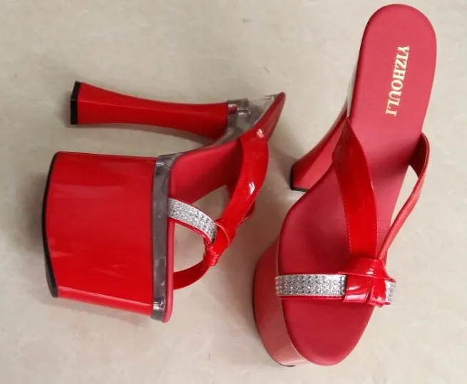 18cm Ultra High Heels Rhinestone Slippers Open Toe Women's Shoes 7 Inch High Heel Princess Dance Shoes