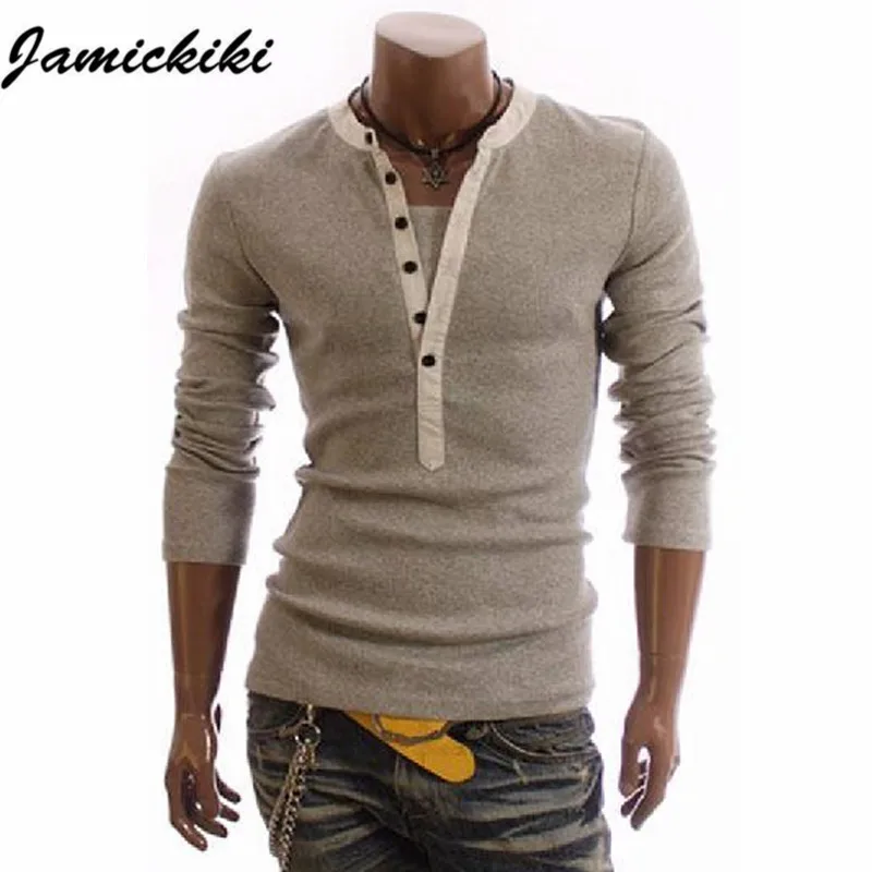 2016 British Style Mens Fashion Slim V neck Cotton Long