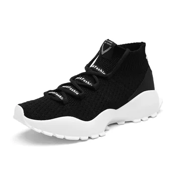 

2018 new spring, summer and autumn new men's shoes casual increase models high to help fly woven sports running men's shoes