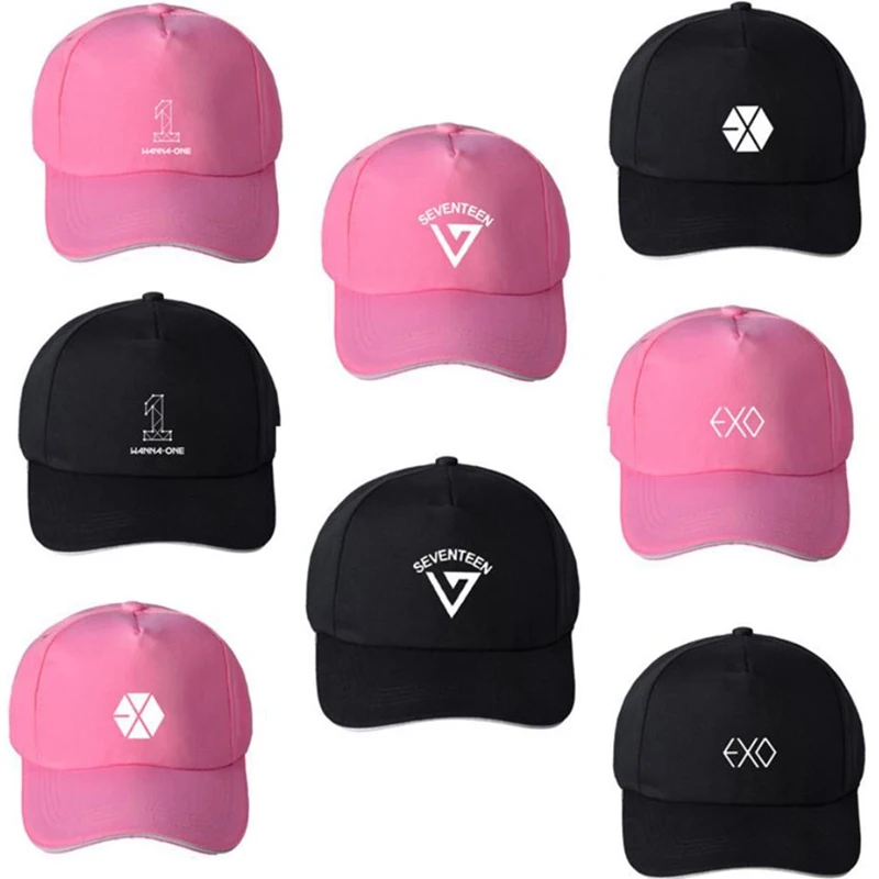 

New KPOP BLACKPINK EXO SEVENTEEN Letter Print Concert Around Adjustable Baseball Hat Peaked Casual Pink Black Cap