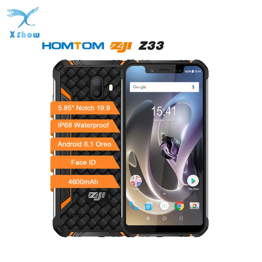 

HOMTOM ZOJI Z33 SmartPhone IP68 Waterproof MT6739 1.3GHZ 3GB 32GB 4600mAh 5.85" Dual sim Android 8.1 OTA OTG Face ID Cellphones