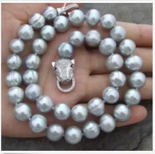 

gorgeous 10-12mm south sea baroque grey pearl necklace 925s