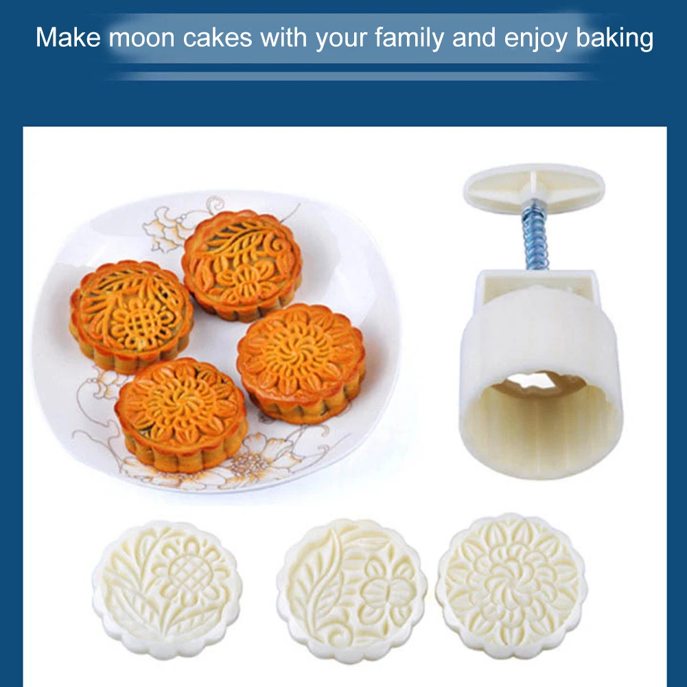 Square/Round Mooncake Mold Hand Pressure Maker Mould with Flower Stamps Plastic Cookies Cutter LBShipping