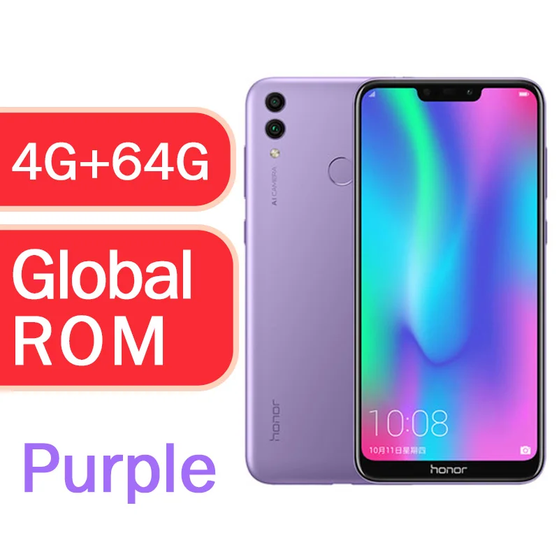 Honor 8C Global Rom, 3 слота, Face ID, 6,26 дюймов, Восьмиядерный процессор Snapdragon 632, 13 МП, двойная камера заднего вида, 4000 мАч, мобильный телефон - Цвет: 4g 64g Purple