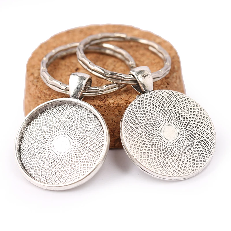 reidgaller 5pcs fit 25mm round cabochon key chain settings antique silver blank keychain base trays diy keyring accessories | Украшения и