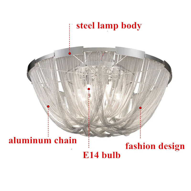 Итальянский дизайн, роскошная люстра с цепочкой, подвесные потолочные лампы, серебристые художественные дизайнерские люстры с алюминиевой цепочкой, светодиодный люстры