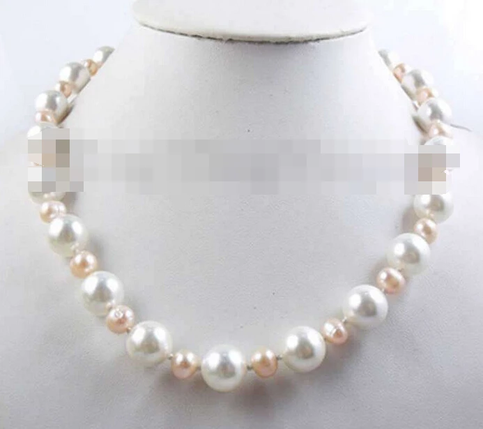 

3247 Round White shell pearl Pink pearl Chain necklace