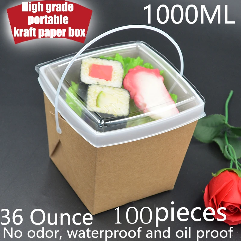 

Disposable kraft paper food boxes with handle take out container Western-style free shipping from china gift boxes 100pes/lot
