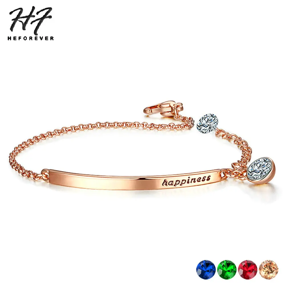 Word Happiness ID Bracelets for Women CZ Austrian Crystal 8 Items Rose Silver Gold Color Valentine's Day Fashion Jewelry H195