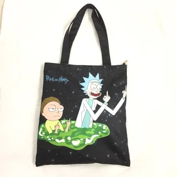 

Cute Cartoon Rick and Morty Tote Canvas Women Shopping Bag Waterproof Fabric Shopper Bags Gifts Kids Students Reusable Handbags