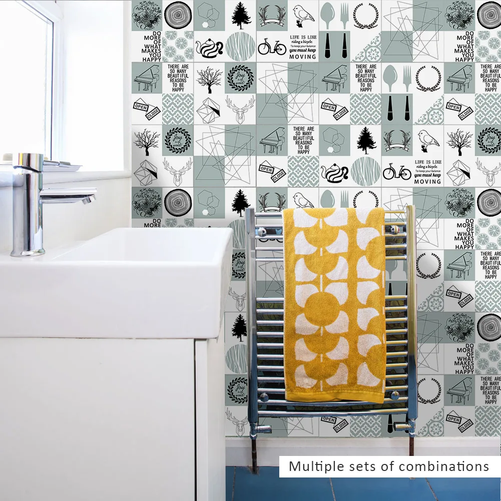 Funlife Modern Design Self-adhesive Kitchen Tiles Wall Stickers,Nordic Art Decal DIY Home Decor Waterproof Bathroom Stickers