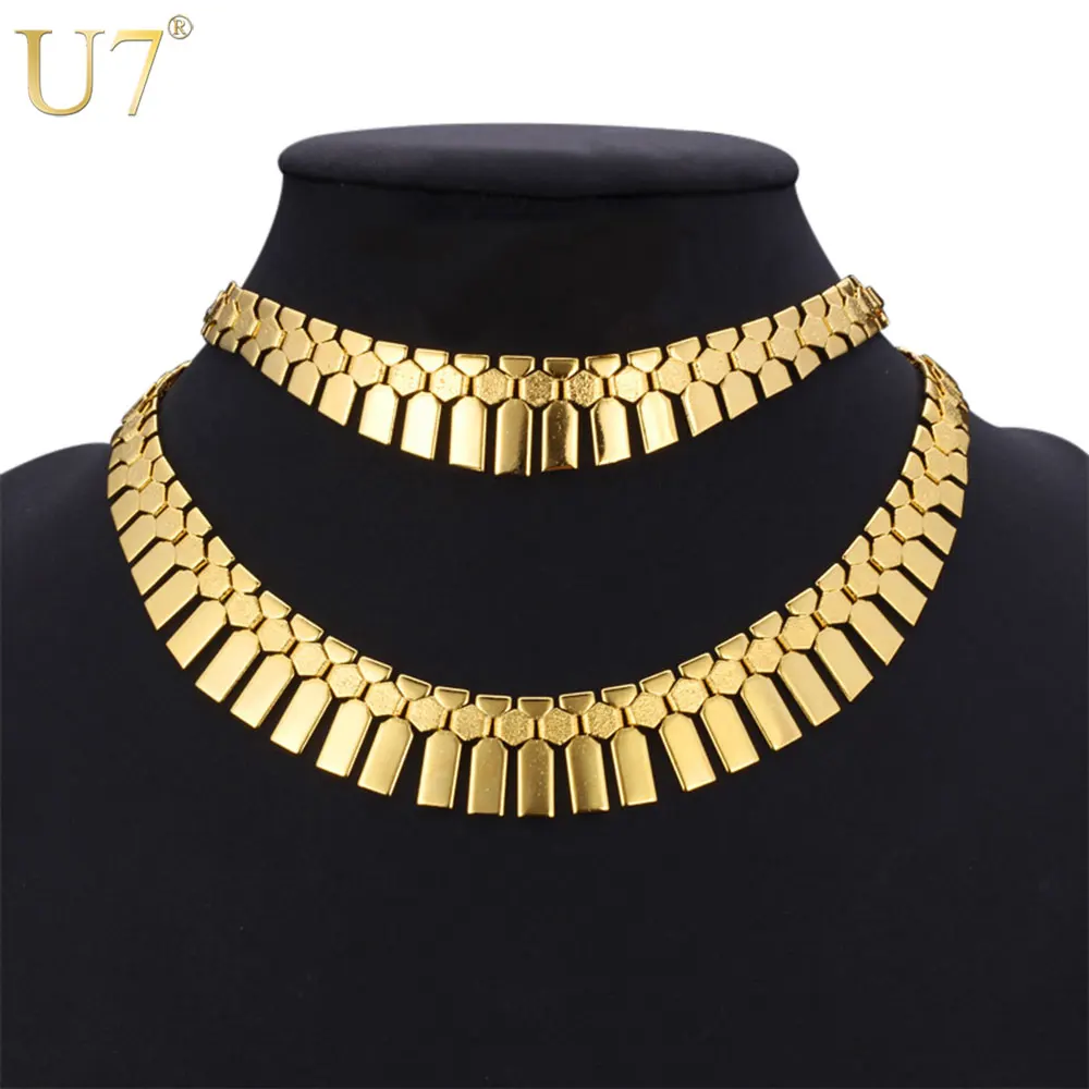 

U7 Fashion Hip Hop Dubai Gold Color African Jewelry Set Women Trendy Tassels Egyptian Bracelet Necklace Set Wedding Bijoux S461