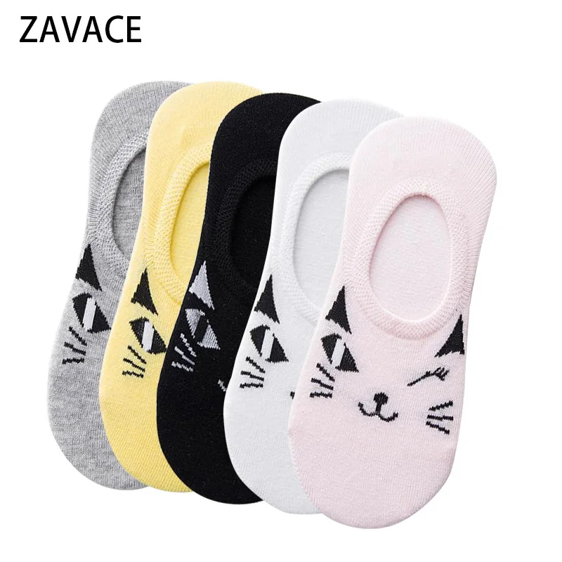 ZAVACE New girl Invisible Socks Cartoon Cotton Sweater Cat Print Socks