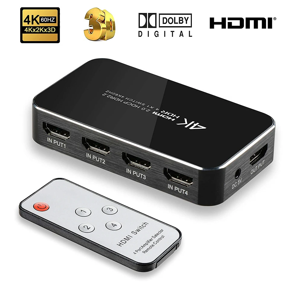 

2019 4 Port 18Gbps HDR 4K HDMI 2.0 Switch 4x1 Support HDCP 2.2 HDMI Switch HUB Box With IR Mini HDMI Switch Remote For PS4 360