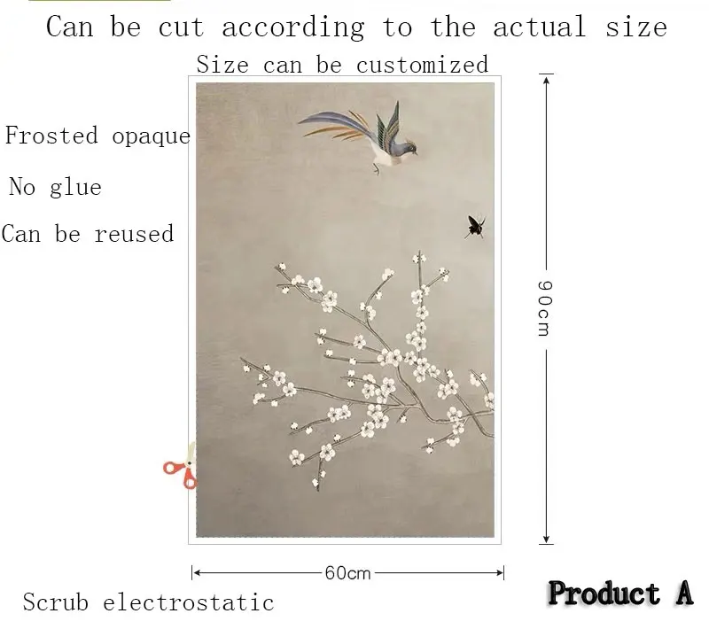 Электростатическая клеевая стеклянная пленка для уединенности птиц и деревьев витражное окно наклейка самоклеящаяся домашняя дверь украшения для офиса - Цвет: 60(w)x90cm(h) A