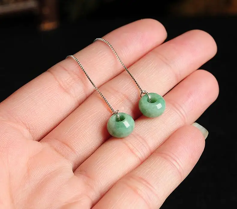

Fashion Natural A Grade Natural /Jadeite Circle With 925 Silver Drop Earrings