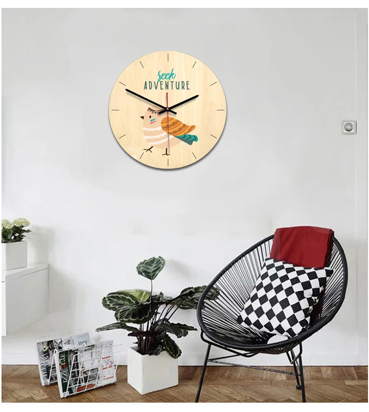 Retro Creative Cartoon Wall Clock 11inch European Minimalist Wooden Decorative Clock Animal,cat,lion,Kids Wall Clock Home Decor